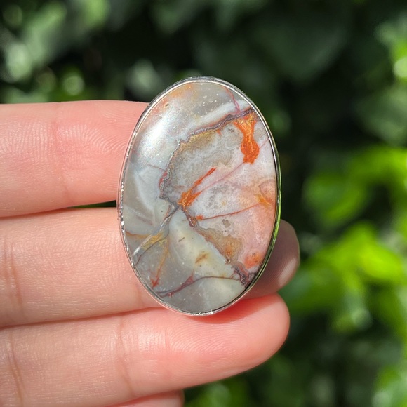 Size 7.25 925 silver‎ plated jasper ring - Picture 1 of 10